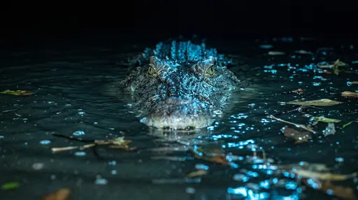 Crocodile Submerged in Dark Water at Night