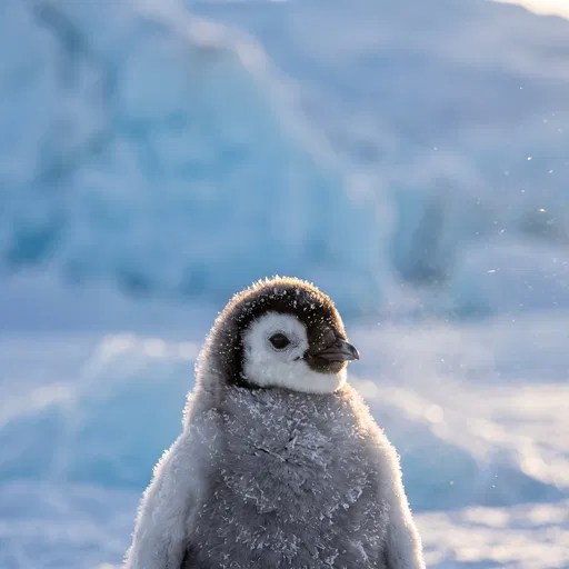 Fluffy Emperor Penguin Chick in Golden Light