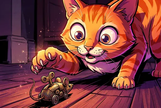 Cartoon Ginger Cat and Clockwork Mouse