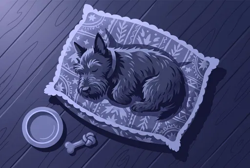 Sleeping Scottish Terrier on Cushion Illustration