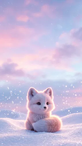 Cute White Fox in Pastel Snow