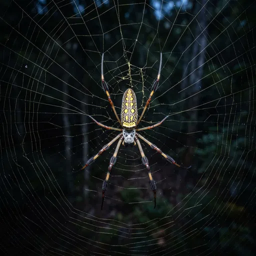 Golden Orb Weaver Spider in Night Web