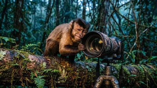 Capuchin Monkey With Camera in Forest