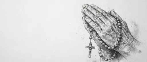 Graphite Drawing of Praying Hands with Rosary