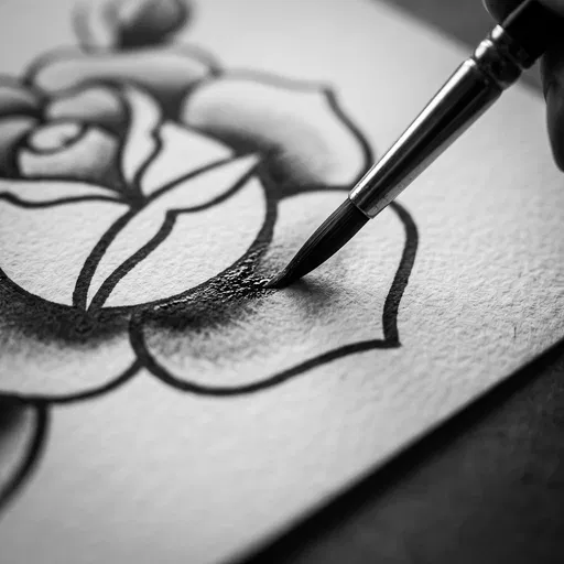 Brush Shading Traditional Rose Tattoo Flash