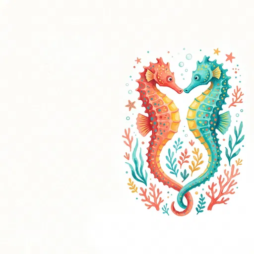 Gouache Seahorses Forming Heart Shape
