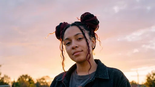 Woman With Braided Space Buns at Sunset