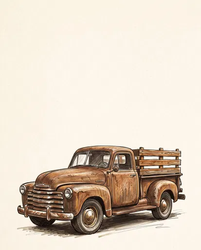 Vintage Rustic Farm Pickup Truck Illustration
