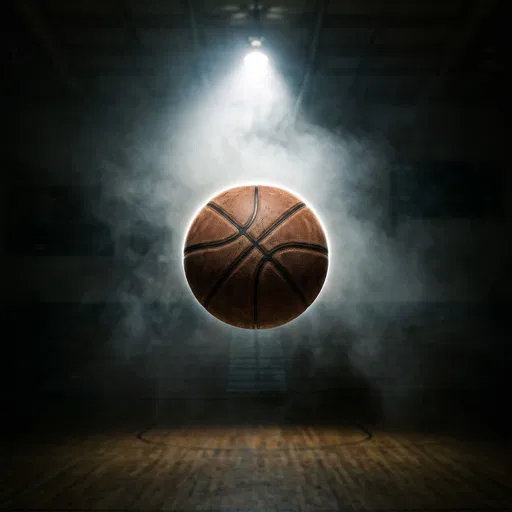 Floating Basketball in Dramatic Gym Spotlight