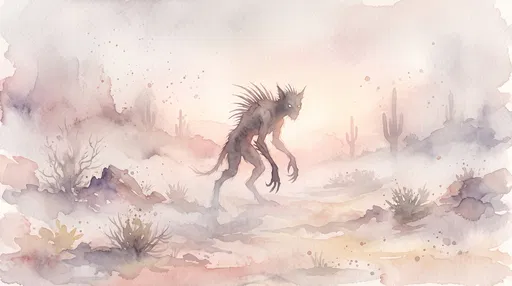Watercolor Chupacabra in Misty Desert