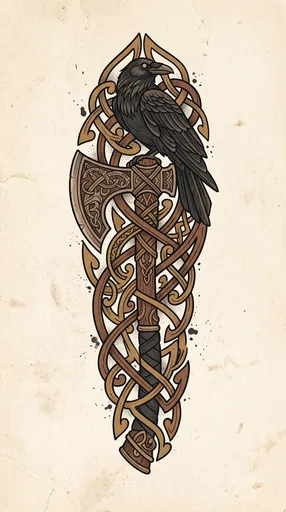 Viking Axe and Raven Tattoo Illustration
