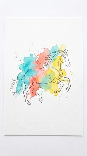 Watercolor and Line Art Prancing Horse