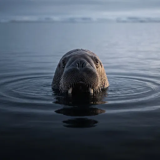 Walrus Head Emerging From Calm Arctic Water