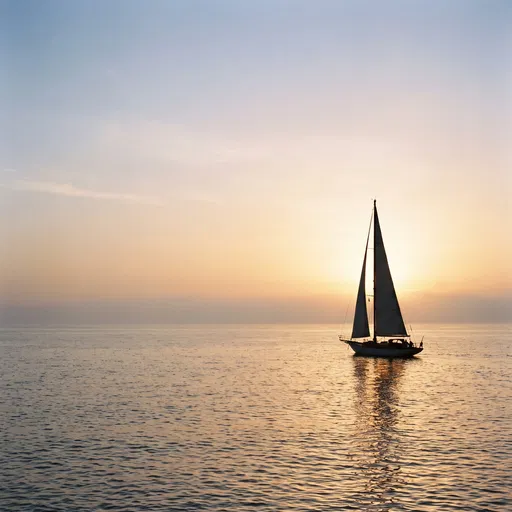 Sailboat Silhouette on Calm Sunset Sea