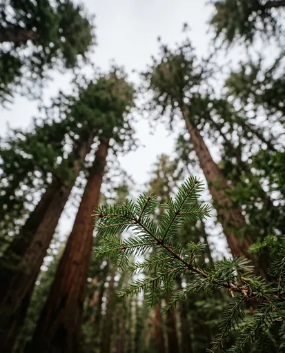 Pine Branch in Tall Redwood Forest