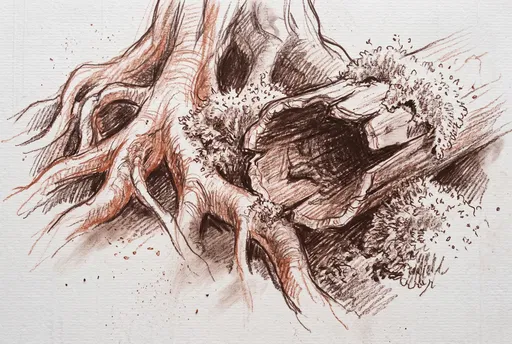 Sanguine Chalk Sketch of Tree Roots