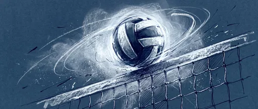 Chalk and Ink Volleyball Over Net Illustration