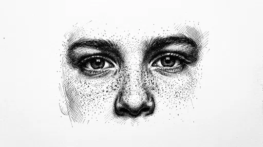 Ink Drawing of Freckled Eyes