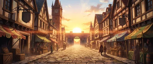 Anime Style Fantasy Town Street at Sunset