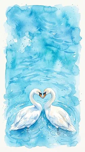 Watercolor Swans Forming a Heart
