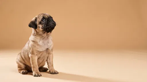 Fawn Pug Puppy Sitting in Studio