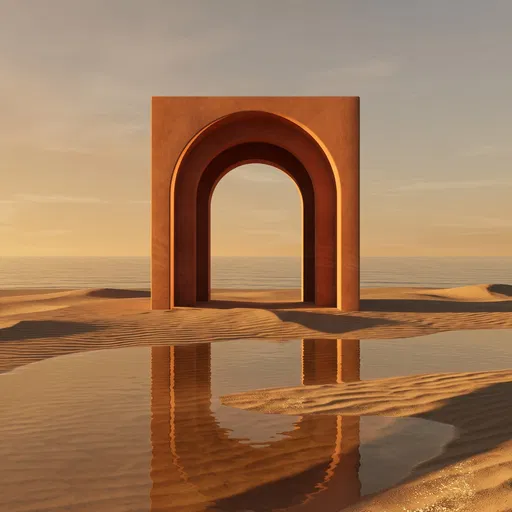 Minimalist Terracotta Arch on Golden Beach