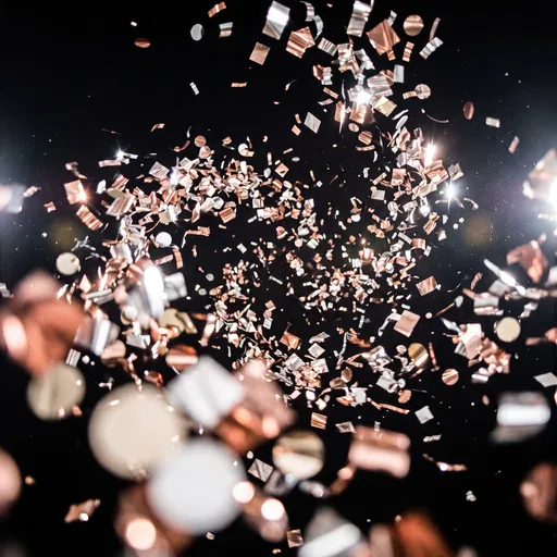 Swirling Rose Gold Metallic Confetti on Black