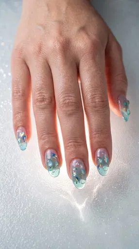 Translucent Jelly Nails With Iridescent Flakes