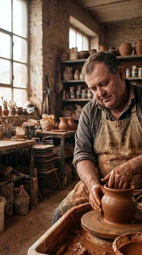 Artisan Shaping Clay Pot on Wheel