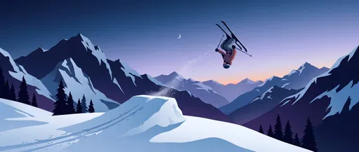 Illustration of Skier Backflipping at Twilight