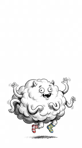 Whimsical Cloud Monster Wearing Striped Socks