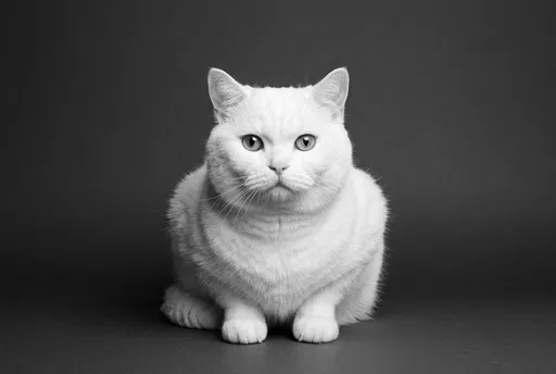 Monochrome Portrait of White British Shorthair Cat