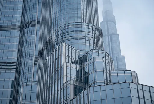 Modern Glass Skyscraper Setbacks in Mist