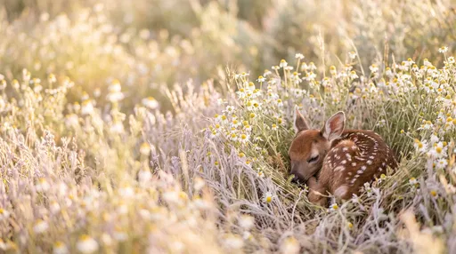 Sleeping Fawn in Golden Chamomile Meadow
