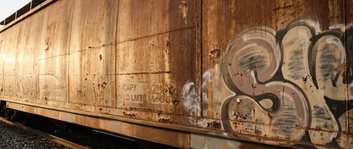 Rusted Freight Car With Faded Graffiti