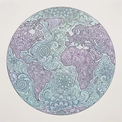 Pastel Floral Mandala Earth Globe Illustration
