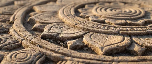 Weathered Carved Sandstone Mandala Close-Up