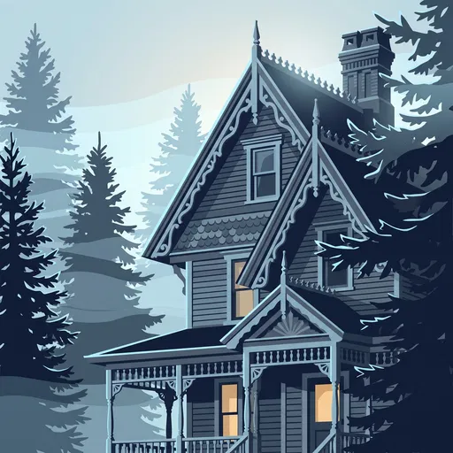 Vector Illustration of Victorian House in Forest