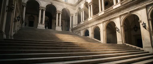 Grand Renaissance Courtyard Staircase in Sunlight