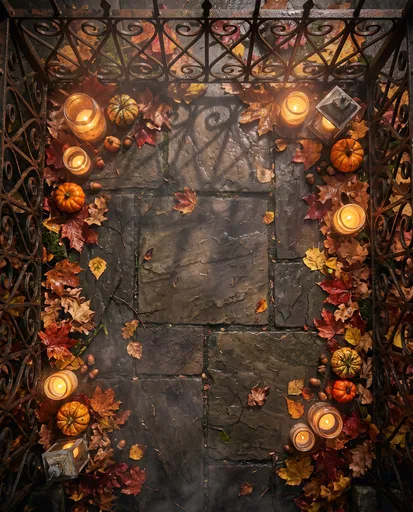 Top-Down Autumn Courtyard With Candles