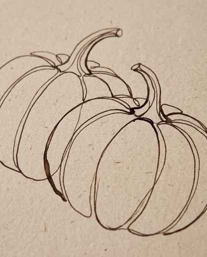 Minimalist Brown Ink Pumpkin Drawing on Paper
