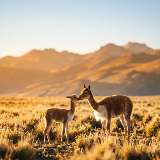 Mother and Baby Vicuna in Golden Highlands
