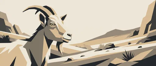 Geometric Goat Illustration in Neutral Landscape