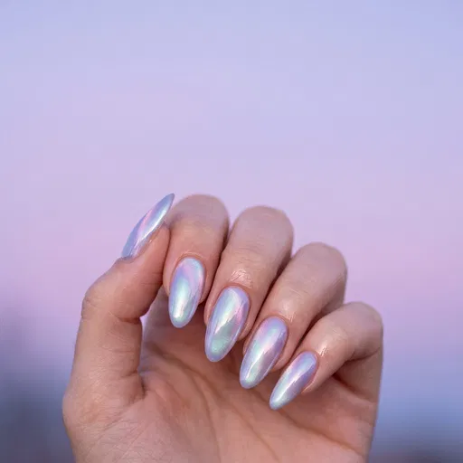 Iridescent Pastel Cat Eye Almond Nails