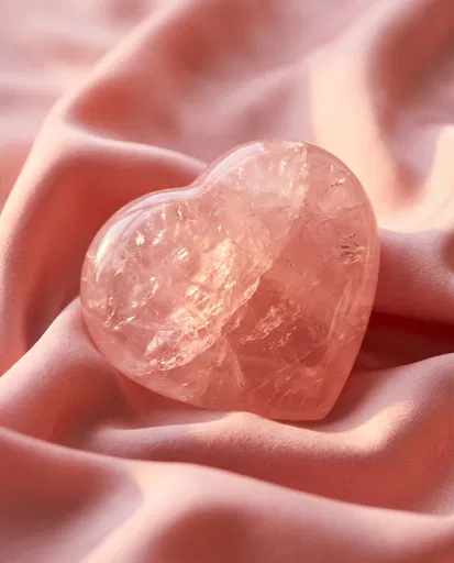 Polished Rose Quartz Heart on Pink Fabric