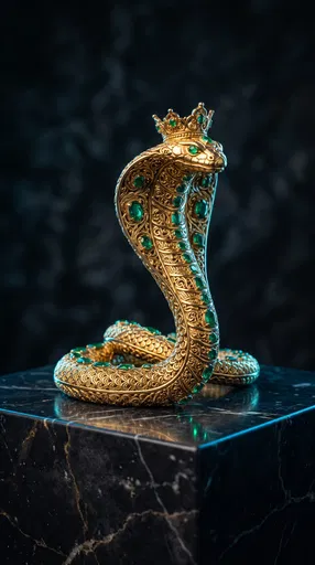 Ornate Gold and Emerald Crowned Cobra Figurine
