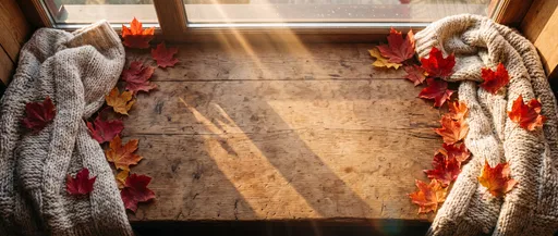 Cozy Autumn Window Sill Flatlay Banner