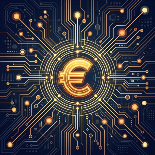 Glowing Gold Euro Symbol Circuit Board
