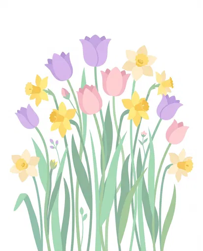 Pastel Spring Tulips and Daffodils Illustration