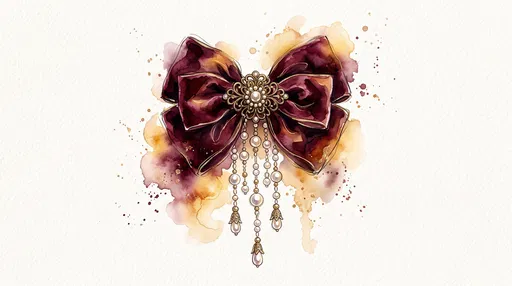 Watercolor Burgundy Bow Barrette with Pearls